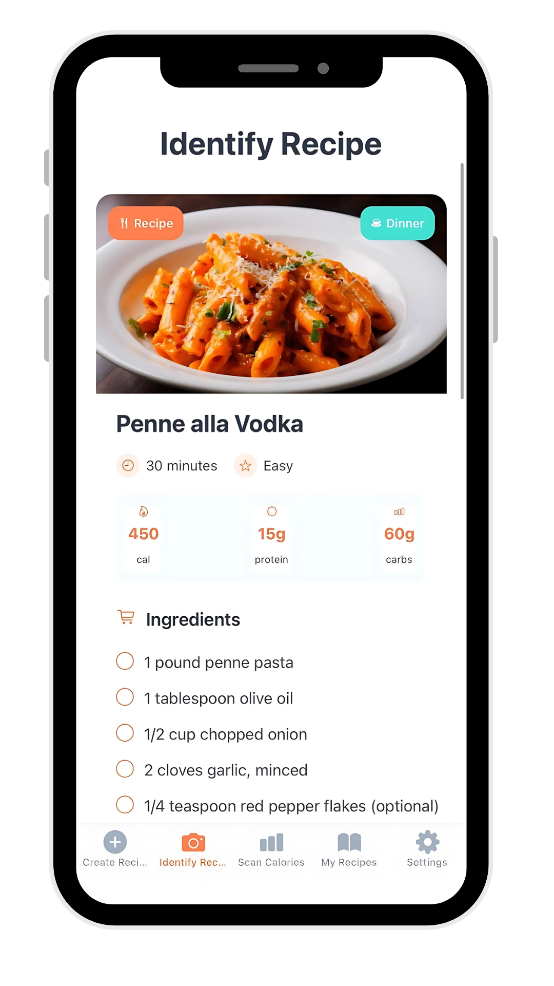 Recipe identification feature